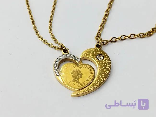 گردنبند دو نفره قلب و الیزابت طلایی کد ga101 — تصویر 1