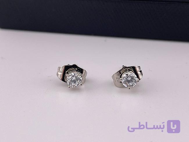 گوشواره تک نگین نقره ای استیل — تصویر 1