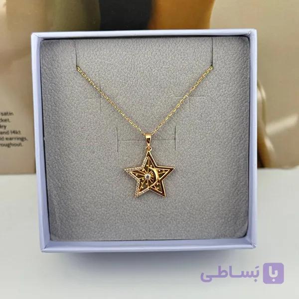 گردنبند طلایی ستاره نگین‌دار توخالی — تصویر 1