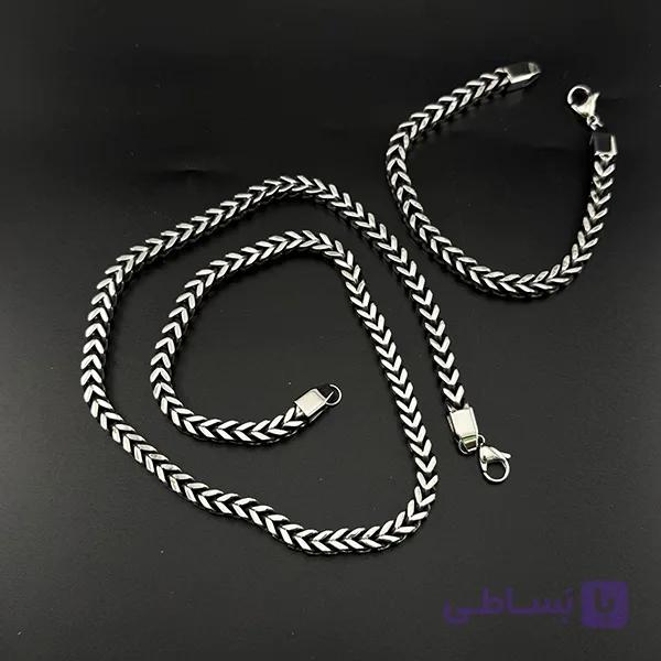 ست گردنبند و دستبند سیاه قلم کارتیر ۸ میل — تصویر 1
