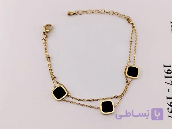 دستبند دو لاین دخترانه نگین مشکی — تصویر 1