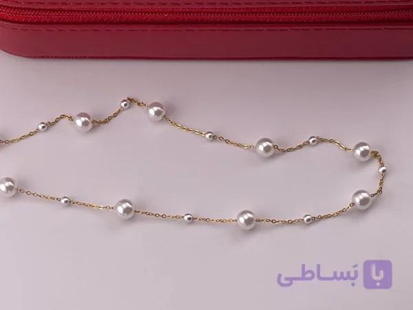 گردنبند مرواریدی طلایی شیک و خاص — تصویر 1