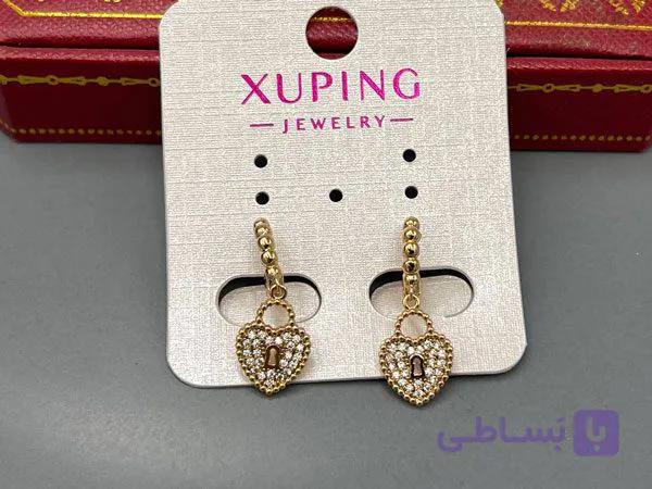 گوشواره ژوپینگ طرح قلب پرنگین — تصویر 1