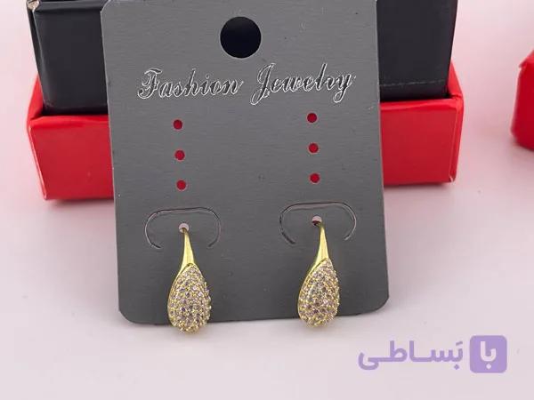 گوشواره اشکی طلایی نگین دار — تصویر 1