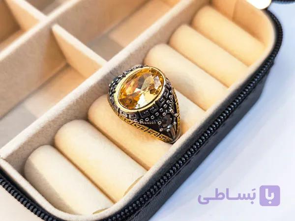 انگشتر مردانه سنگ عسلی — تصویر 1