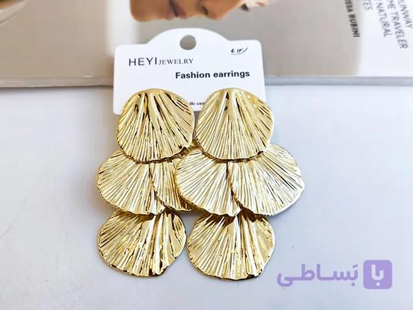گوشواره گل طلایی آویز بلند کد 10385 — تصویر 1
