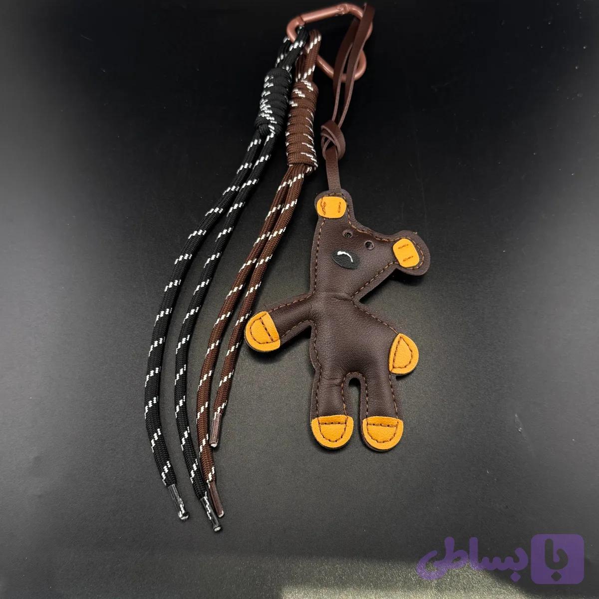 جاکلیدی و آویز کیف خرس چرمی قهوه‌ای — تصویر 1