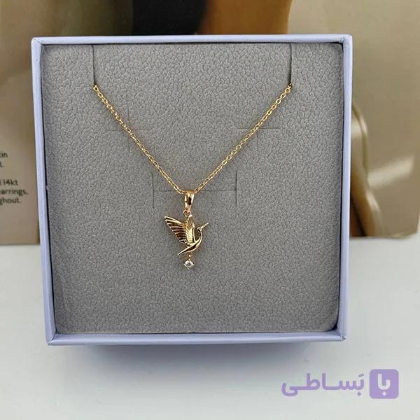 گردنبند طلایی طرح پرنده با نگین — تصویر 1