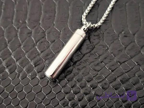 گردنبند نقره ای کپسول کوچک کد 10523 — تصویر 1