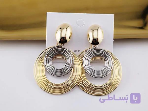 گوشواره مینیمال سفید و طلایی — تصویر 1