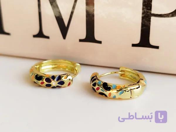 گوشواره میناکاری حلقه ای طرح گل کد 10398 — تصویر 1