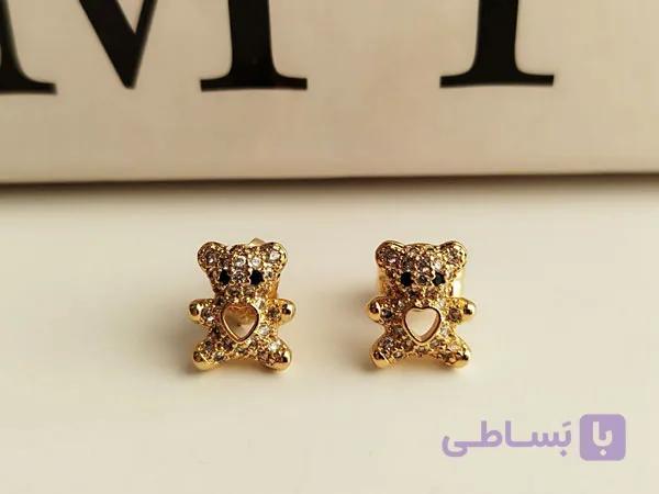 گوشواره خرس نگینی مدل میخی کد 10380 — تصویر 1
