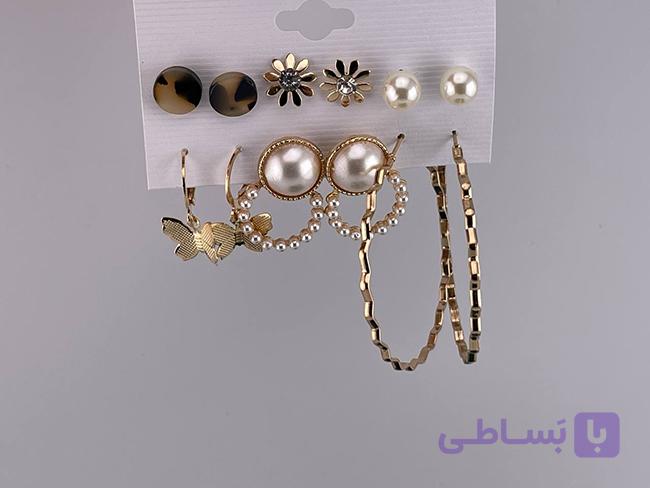 پک گوشواره شش عددی طرح گل و مروارید — تصویر 1
