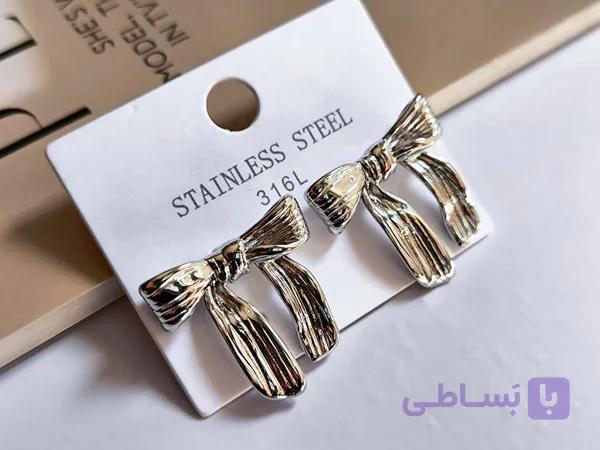 گوشواره مینیمال پاپیون آبکاری نقره — تصویر 1