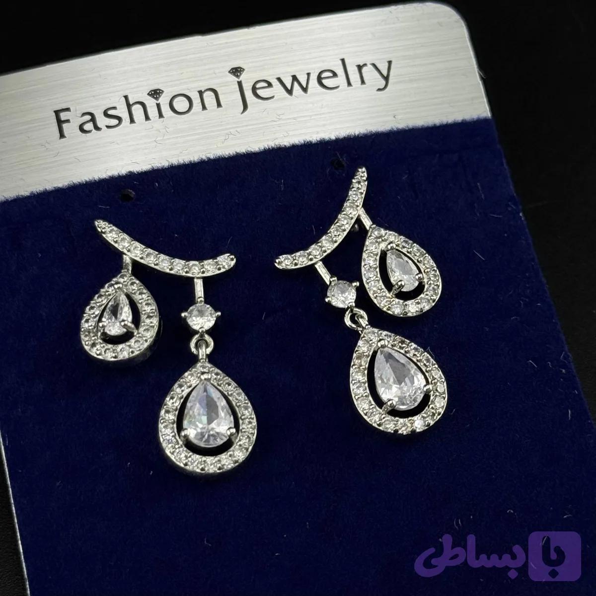 گوشواره مجلسی طرح اشک (کد D726Y) — تصویر 1