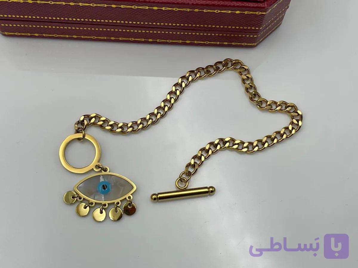 دستبند چشم نظر سکه ای با قفل تی — تصویر 1