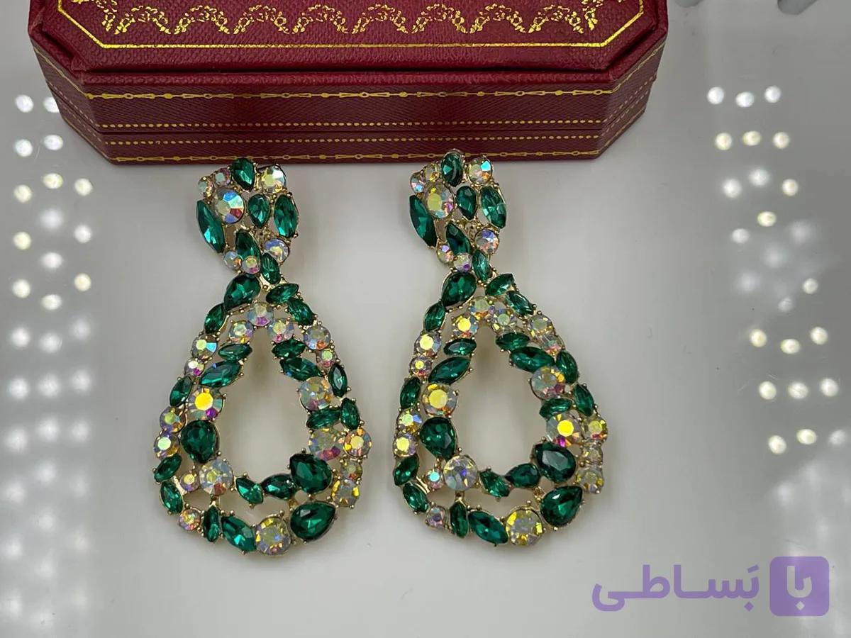 گوشواره نگین سبز اشکی — تصویر 1