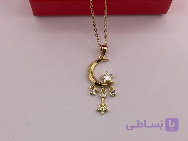 گردنبند ماه و ستاره صدفی استیل — تصویر 1