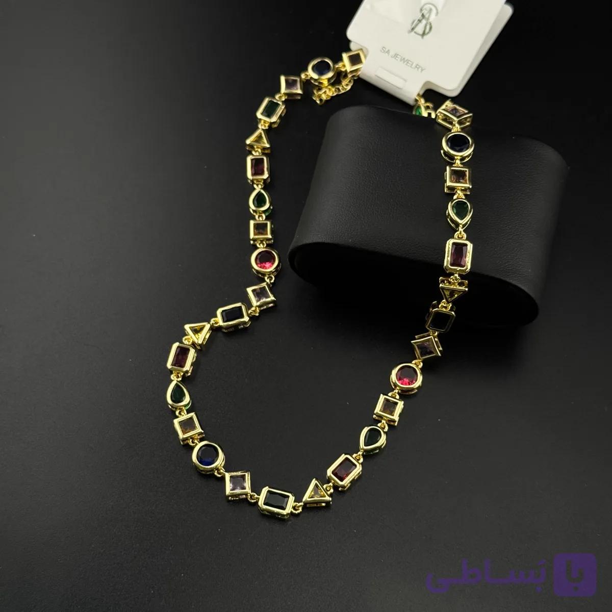 گردنبند فوق لوکس چند رنگ طرح جواهر — تصویر 1