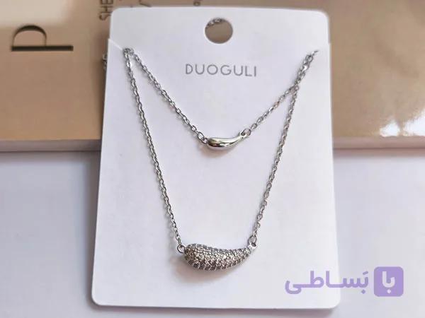 گردنبند اشکی نگینی دولاین نقره ای — تصویر 1