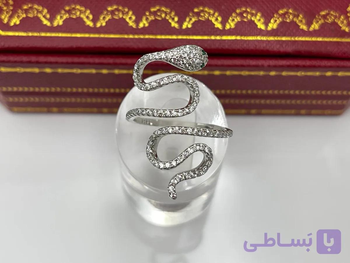 انگشتر مار نگین کاری نقره ای — تصویر 1