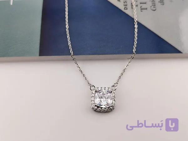گردنبند تک نگین جواهری استیل — تصویر 1