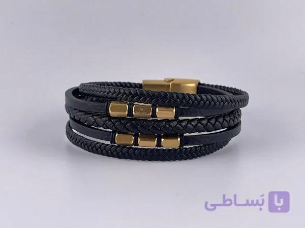 دستبند چندلاین چرم مشکی — تصویر 1