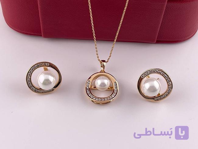 ست گردنبند و گوشواره مجلسی مرواریدی — تصویر 1
