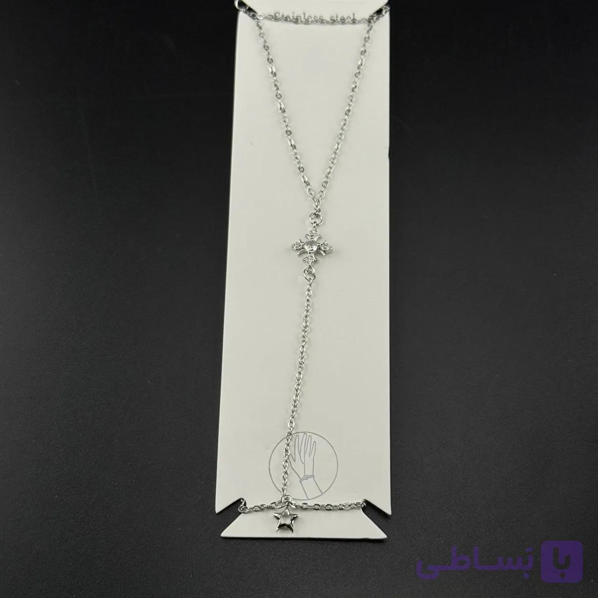 تمیمه استیل نقره‌ای طرح صلیب نگین‌دار — تصویر 1