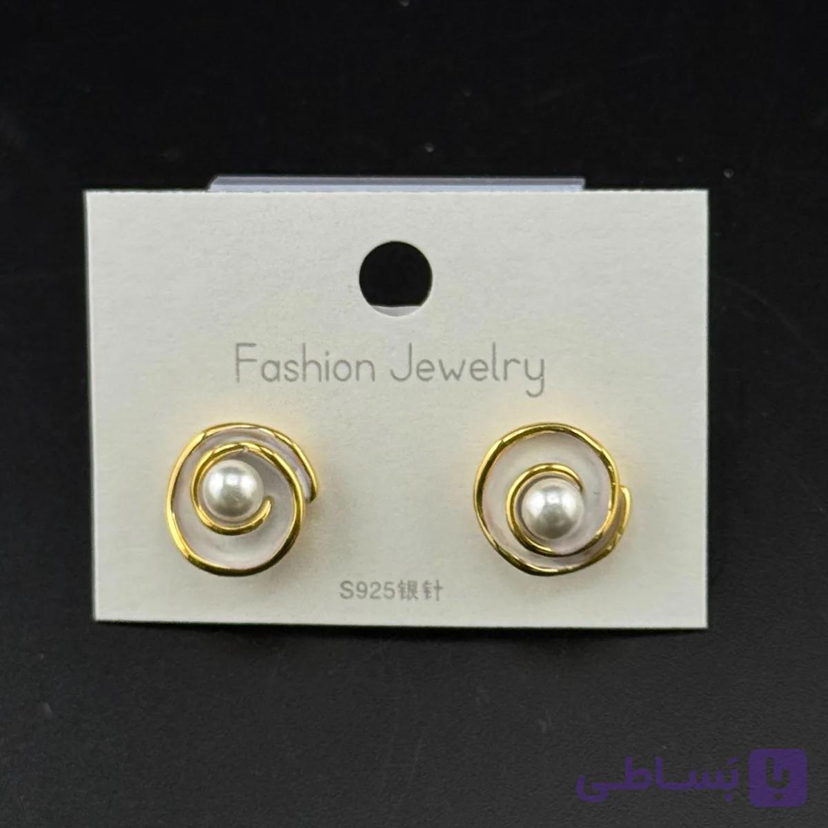 گوشواره میخی مارپیچی با مروارید — تصویر 1