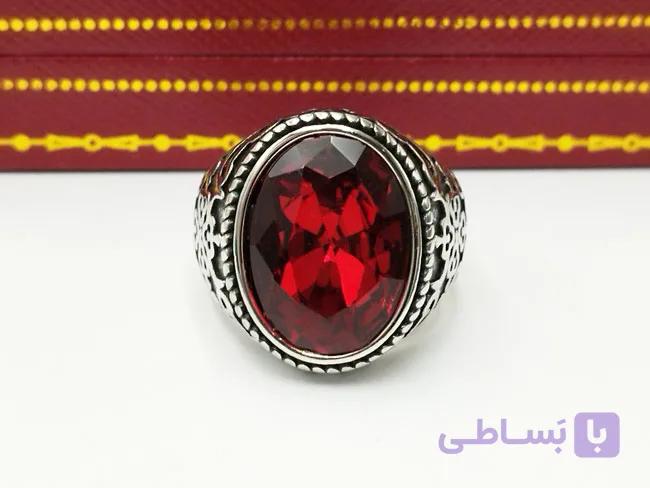 انگشتر سنگ قرمز بیضی کد ag10 — تصویر 1