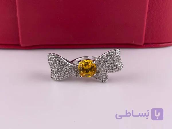 انگشتر پاپیون نقره ای نگین دار — تصویر 1