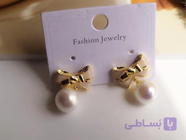 گوشواره پاپیون اسپرت آویز مرواریدی — تصویر 1