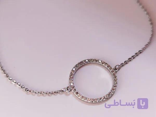 دستبند نقره ای استیل طرح دایره نگینی — تصویر 1