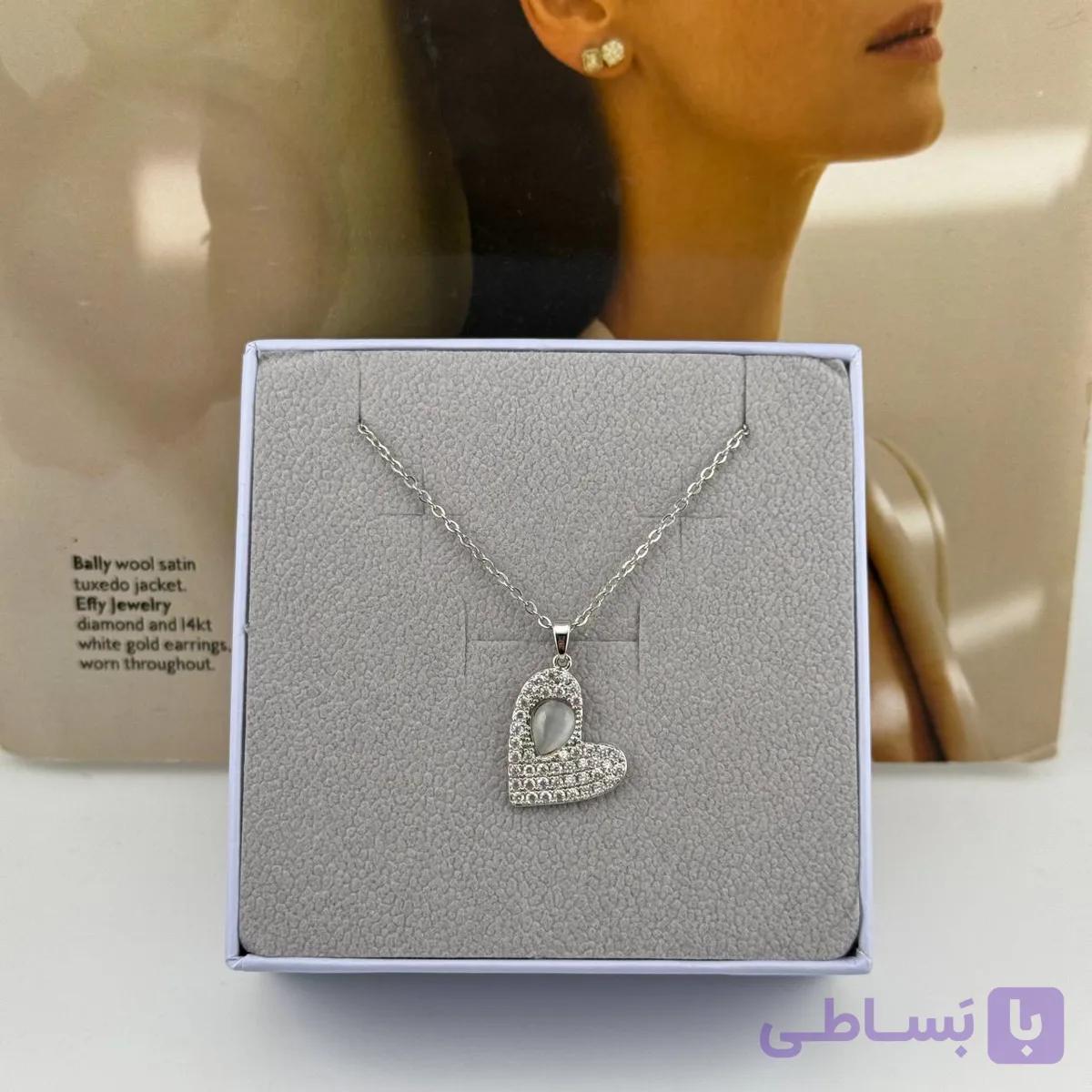 گردنبند قلب نگینی و مروارید کد 11018 — تصویر 1