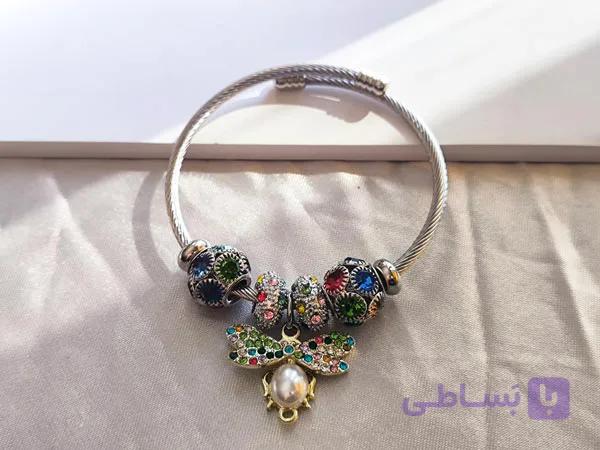 دستبند پاندورا پروانه کریستال رنگی — تصویر 1