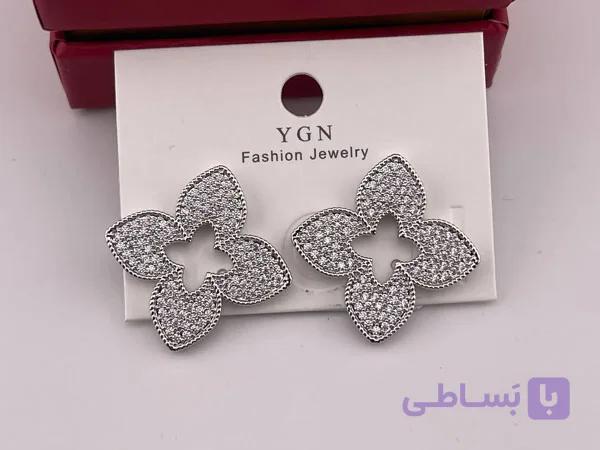 گوشواره فول نگین کاری شده طرح گل — تصویر 1