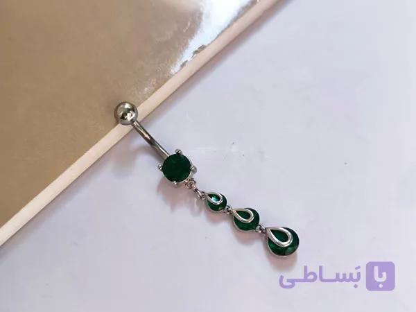 پیرسینگ ناف نگین سبز آویزی — تصویر 1