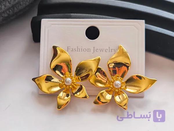 گوشواره طرح گل و مروارید — تصویر 1