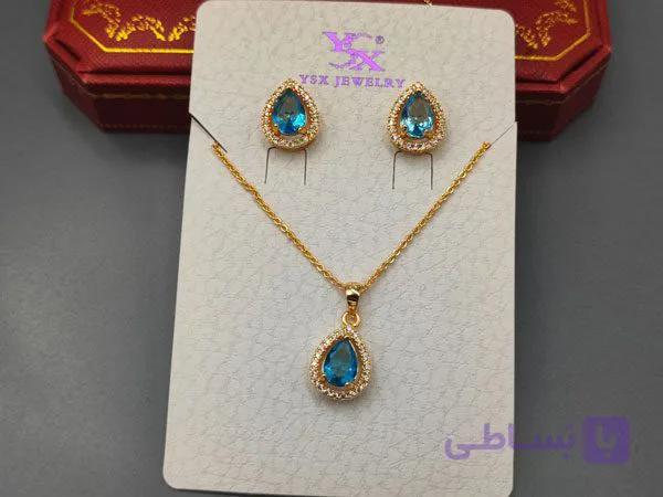 نیم ست گردنبند و گوشواره سنگ توپاز سبز — تصویر 1