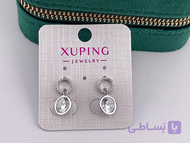 گوشواره ژوپینگ طرح دایره با آویز نگین — تصویر 1
