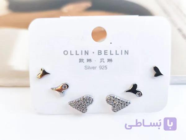 پک گوشواره قلب مینیمالی نقره ای کد 10778 — تصویر 1