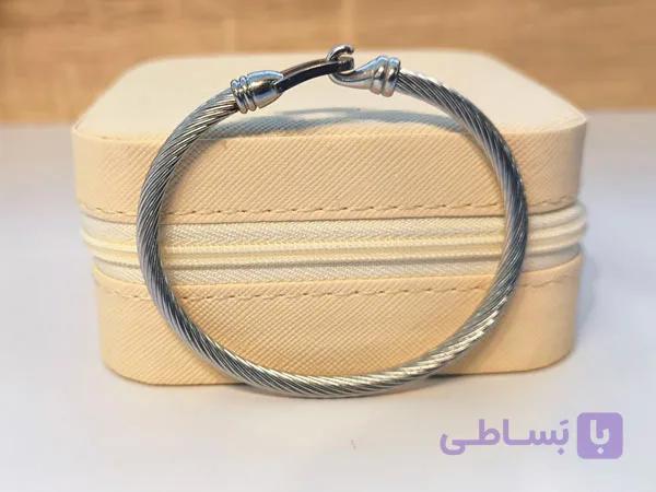 بنگل دخترانه شیک نقره ای طرح مفتولی — تصویر 1