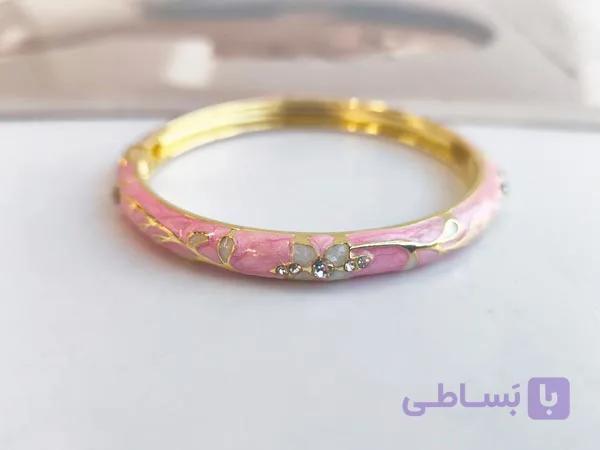 دستبند دخترانه میناکاری صورتی کد 10980 — تصویر 1