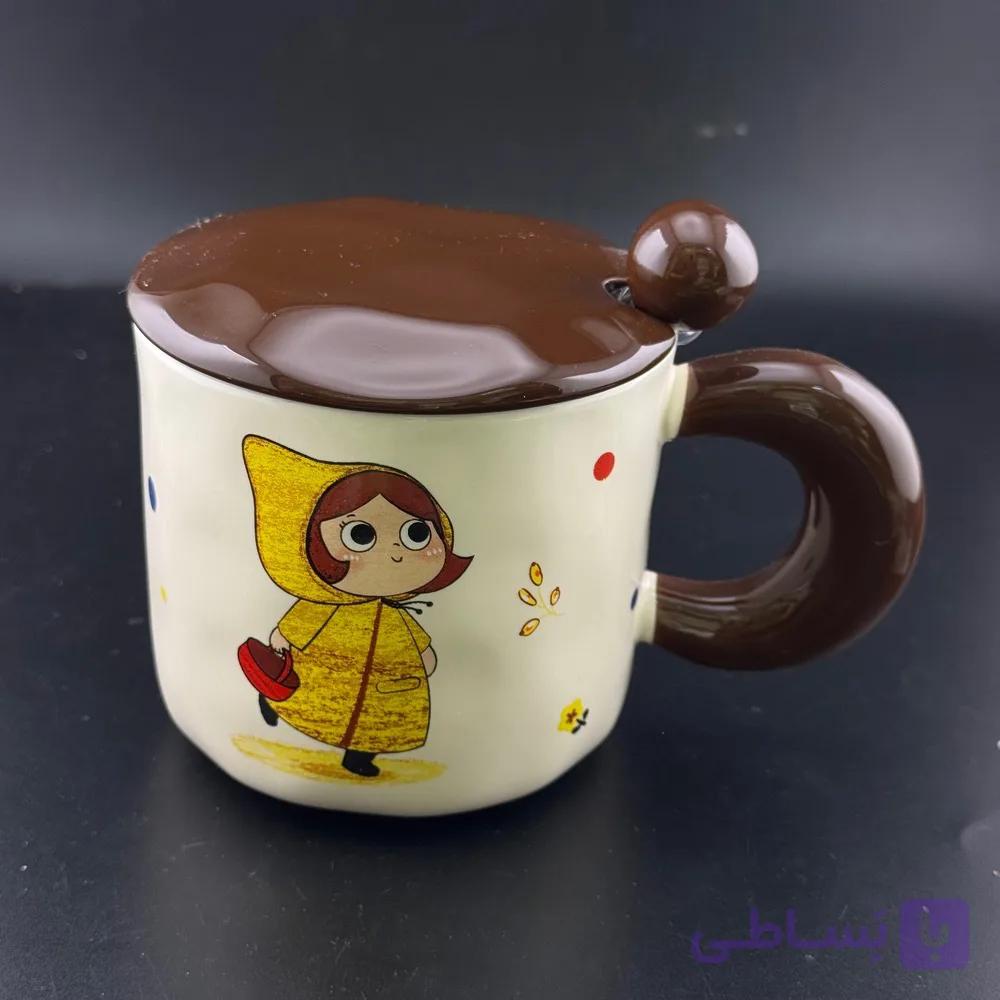 ماگ درب‌دار با قاشق طرح قارچ — تصویر 1