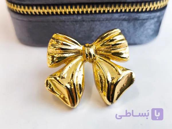 انگشتر پاپیونی مینیمال طلایی رنگ ثابت کد 10878 — تصویر 1