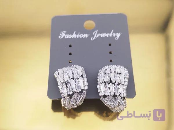 گوشواره مجلسی نگین دار میخی — تصویر 1