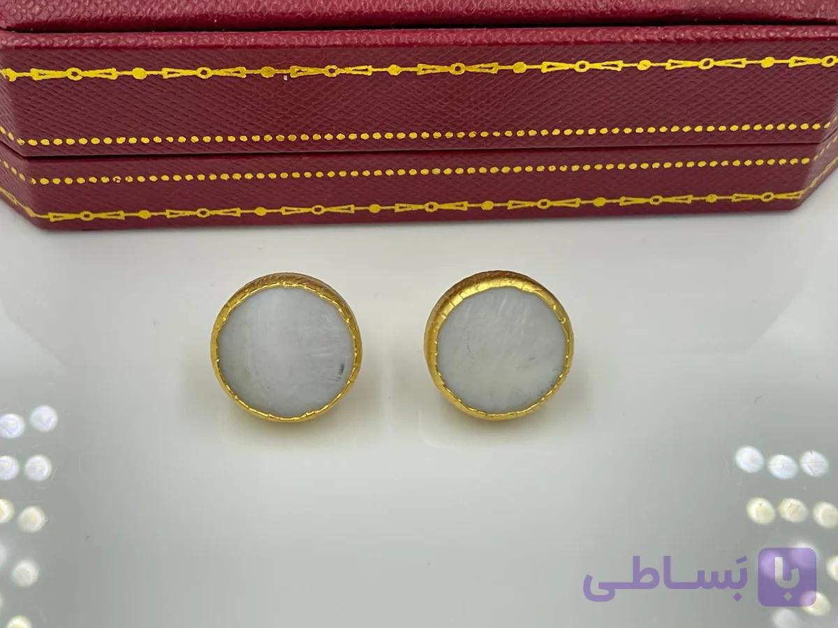 گوشواره طرح سنگ سفید برنج — تصویر 1