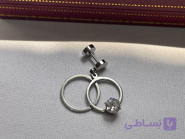 پیرسینگ گوش طرح دو حلقه و نگین — تصویر 1