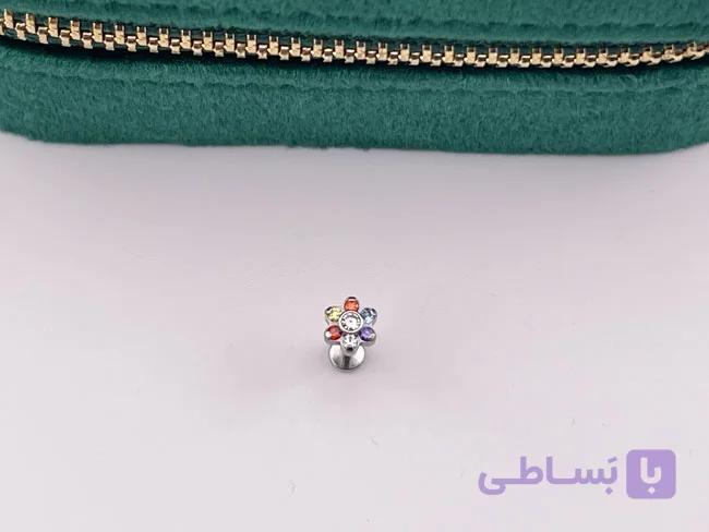 پیرسینگ گوش ته صاف نگین رنگی — تصویر 1